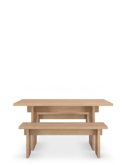 An Image of M&S Modern Oak Dining Table with Benches, Oak