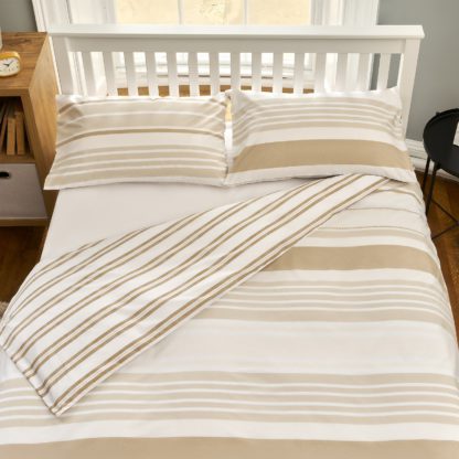 An Image of The Willow Manor Easy Care Percale King Duvet Set Metro Stripe - Natural