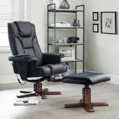 An Image of Malmo Faux Leather Massage Recliner and Stool Brown