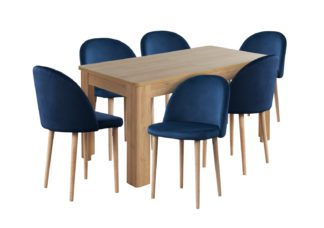 An Image of Habitat Miami Extending Dining Table & 6 Navy Chairs