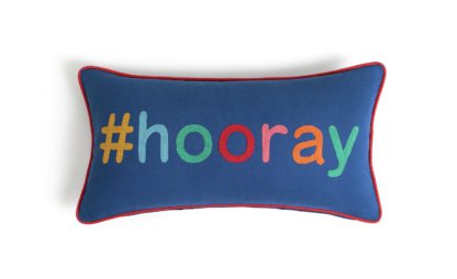 An Image of Habitat Embroidered Hooray Cushion - Blue - 30x58cm