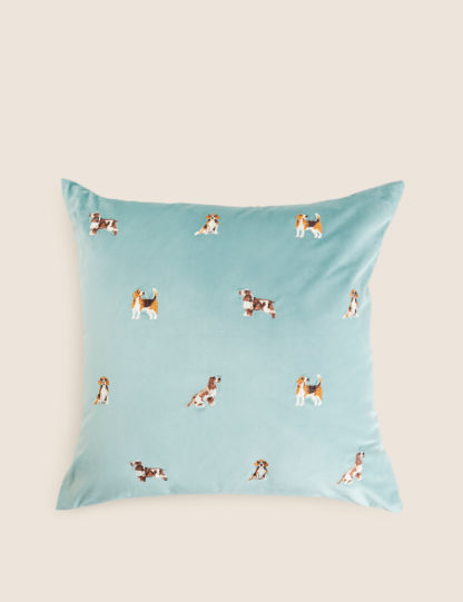 An Image of M&S Velvet Dog Embroidered Cushion