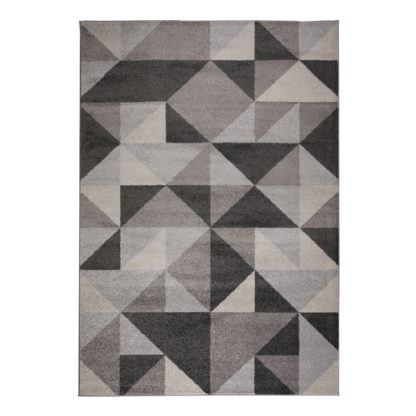 An Image of Geo Squares Rug Yellow, Grey and White