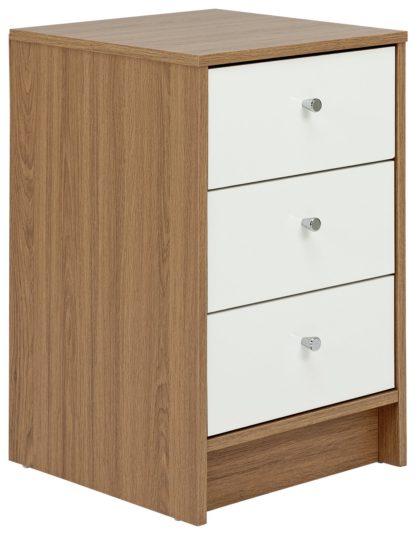 An Image of Argos Home Malibu 3 Drawer Bedside Table - White & Oak