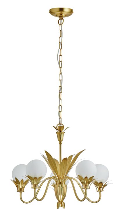 An Image of Habitat Easton 5 Light Opal Chandelier - Brass