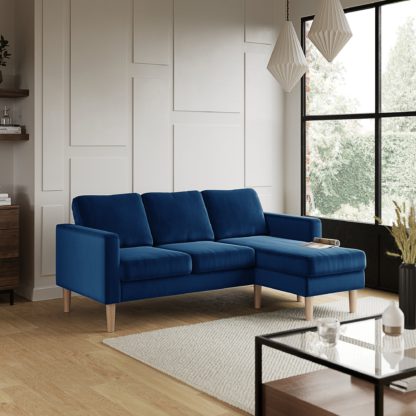 An Image of Jacob Velvet Compact Corner Chaise Sofa Luxe Navy