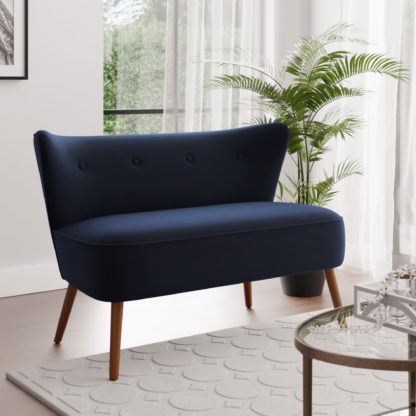 An Image of Eliza Velvet 2 Seater Compact Sofa Luxe Navy