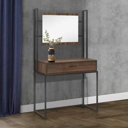 An Image of Houston Walnut Wooden Dressing Table and Mirror