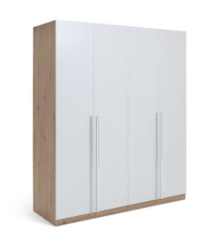 An Image of Habitat Munich 4 Door 3 Drawer Wardrobe - White & Oak