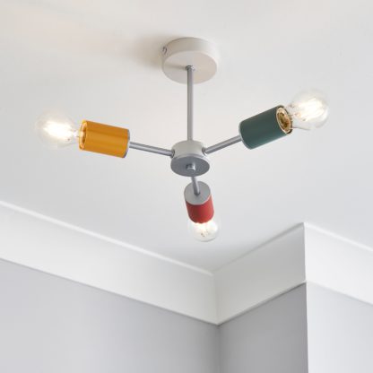 An Image of Vevo 3 Light Semi Flush Ceiling Fitting MultiColoured