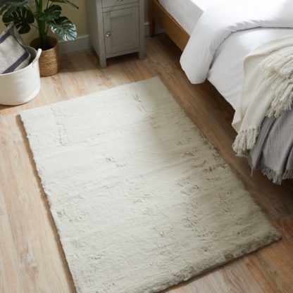 An Image of Faux Rabbit Fur Rug Natural