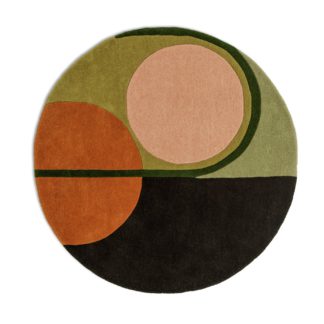 An Image of Habitat Geometric Circle Wool Rug - Multi - 120x120cm