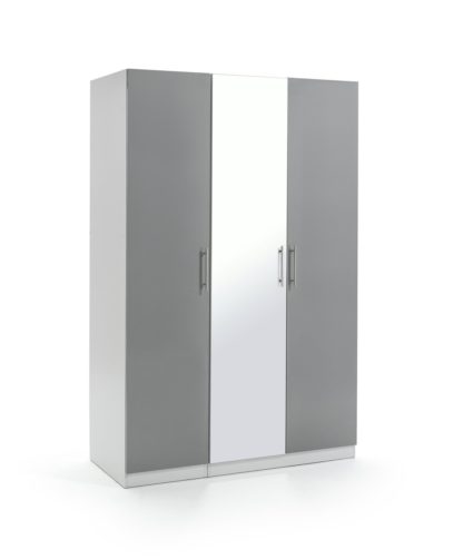 An Image of Habitat Munich 3 Door Mirror Wardrobe - Grey Gloss