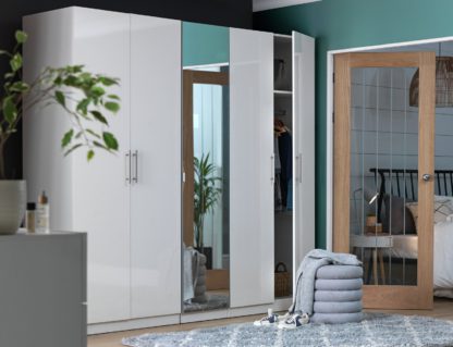 An Image of Habitat Munich 5 Door Mirror Wardrobe - White Gloss