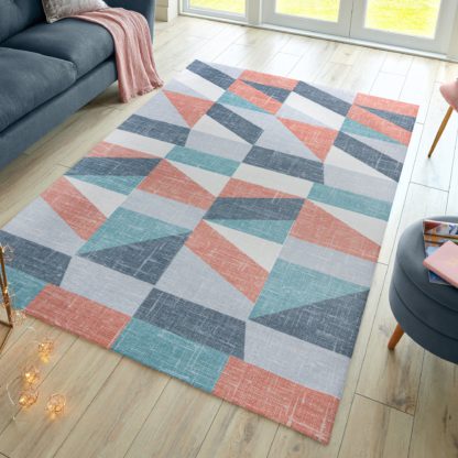 An Image of Match Lola Geo Washable Rug Blush