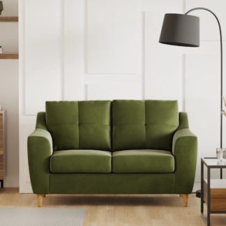 An Image of Baxter Plush Velvet 2 Seater Sofa Olive