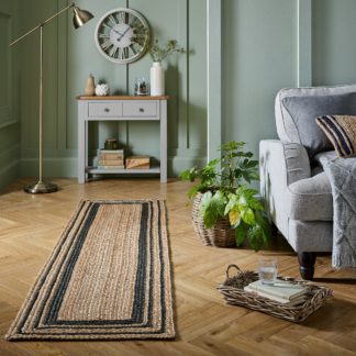 An Image of Stanford Churchgate Border Jute Runner Stanford Border Natural and Navy