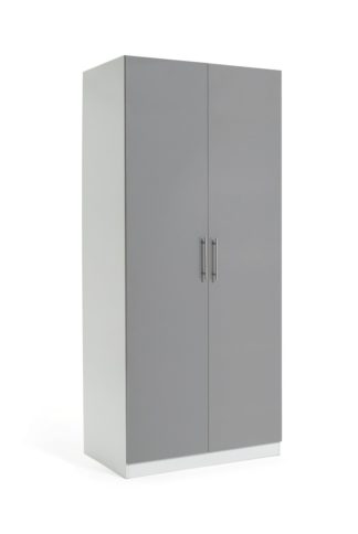 An Image of Habitat Munich 2 Door Wardrobe - Grey Gloss