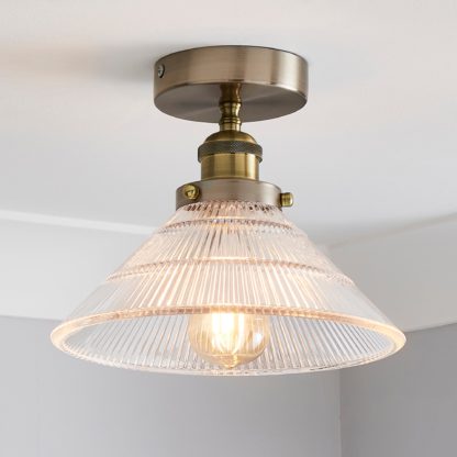 An Image of Logan Glass Nickel 1 Light Semi Flush Fittng Nickel