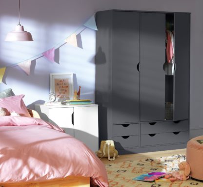 An Image of Habitat Pagnell 3 Door 4 Drawer Wardrobe - Grey