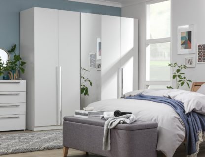 An Image of Habitat Munich 5 Door Mirror Wardrobe - White