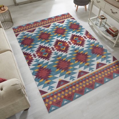 An Image of Match Kole Aztec Washable Rug MultiColoured