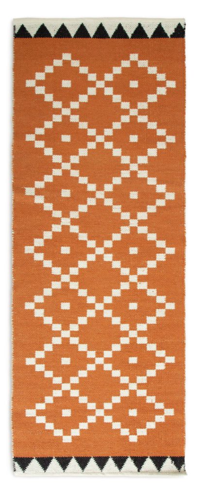 An Image of Habitat Geo Flatweave Wool Runner - Red - 75x200cm