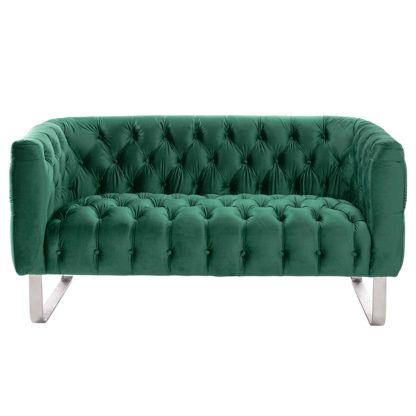 An Image of Grosvenor Two Seat Sofa - Bottle Green - Brushed Silver