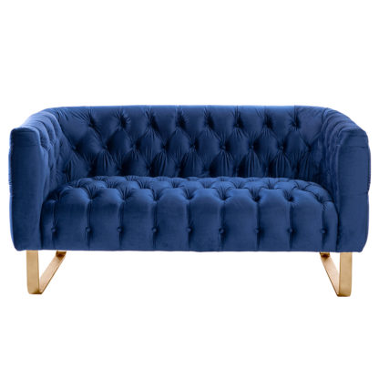 An Image of Grosvenor Two Seat Sofa - Navy Blue - Brushed Brass