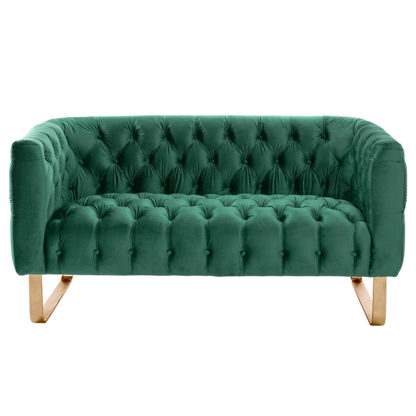 An Image of Grosvenor Two Seat Sofa - Bottle Green - Brushed Brass