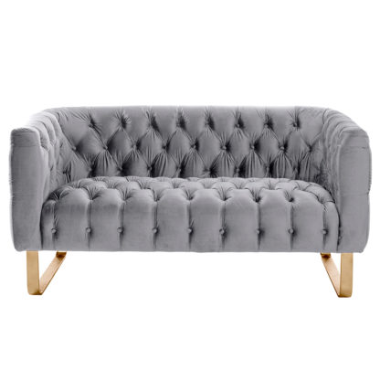 An Image of Grosvenor Two Seat Sofa - Dove Grey - Brushed Brass