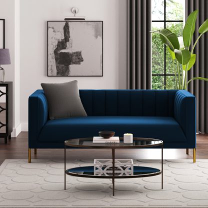 An Image of Bellamy Luxe Velvet 2 Seater Sofa Luxe Navy