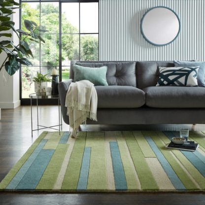 An Image of Block Stripes Wool Rug Blocks Stripes Ochre