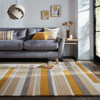 An Image of Block Stripes Wool Rug Blocks Stripes Ochre