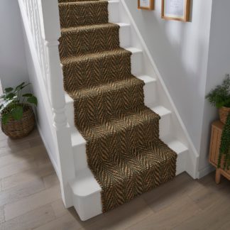 An Image of Jute Herringbone Stair Runner Green