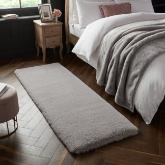 An Image of Dorma Luxury Faux Fur Runner Dorma Luxury Faux Fur Grey