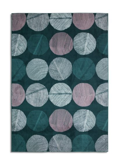 An Image of Habitat Scandi Leaf Geo Rug - Teal Blue - 160x230cm