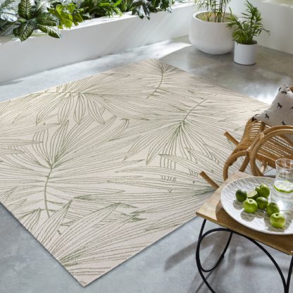 An Image of Tropical Leaves Indoor Outdoor Square Rug Green