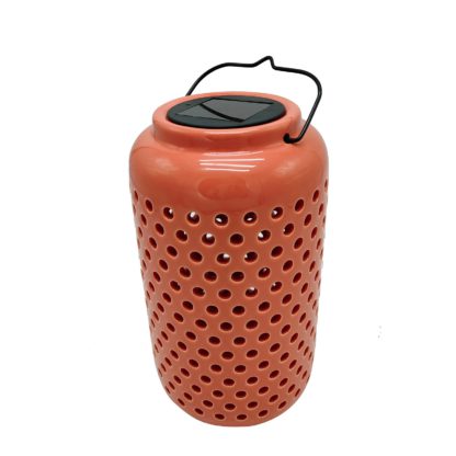 An Image of Homebase Edit Solar Solar Ceramic Holey Lantern Coral