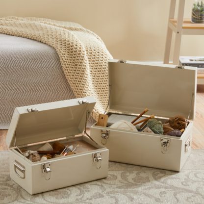 An Image of Set of 2 Cream Metal Trunk Cream