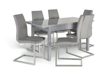 An Image of Argos Home Lyssa Extending Gloss Table & 6 Milo Chairs -Grey