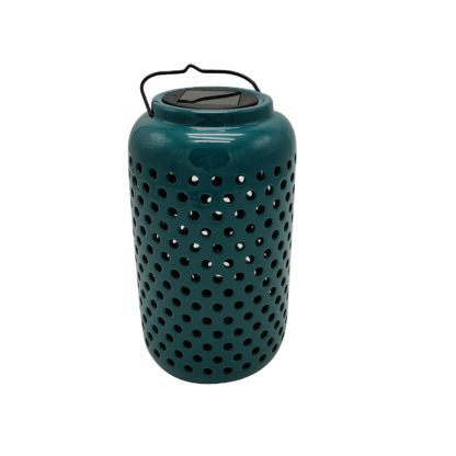 An Image of Homebase Edit Solar Solar Ceramic Holey Lantern Teal