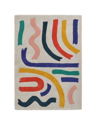 An Image of Habitat Studio Squiggle Short Pile Wool Rug - 120x170cm