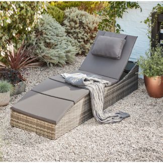 An Image of Folding Rattan Sun Lounger in Grey