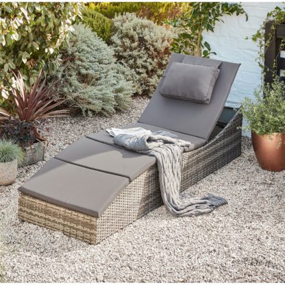 An Image of Folding Rattan Sun Lounger in Grey