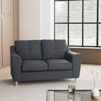 An Image of Baxter Kalman Navy Faux Leather 2 Seater Sofa Navy