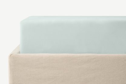 An Image of Alexia 100% Organic Stonewashed Cotton Fitted Sheet, King, Celedon Blue