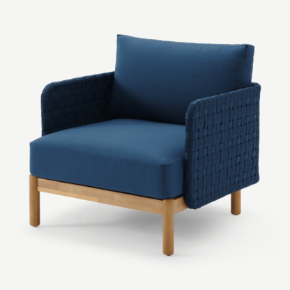 An Image of Kolbe Garden Armchair, Navy & Acacia Wood