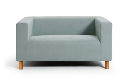 An Image of Habitat Moda Compact 2 Seater Velvet Sofa - Duck Egg