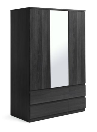 An Image of Habitat Jenson 3 Door 4 Drawer Mirror Wardrobe - Black Brown